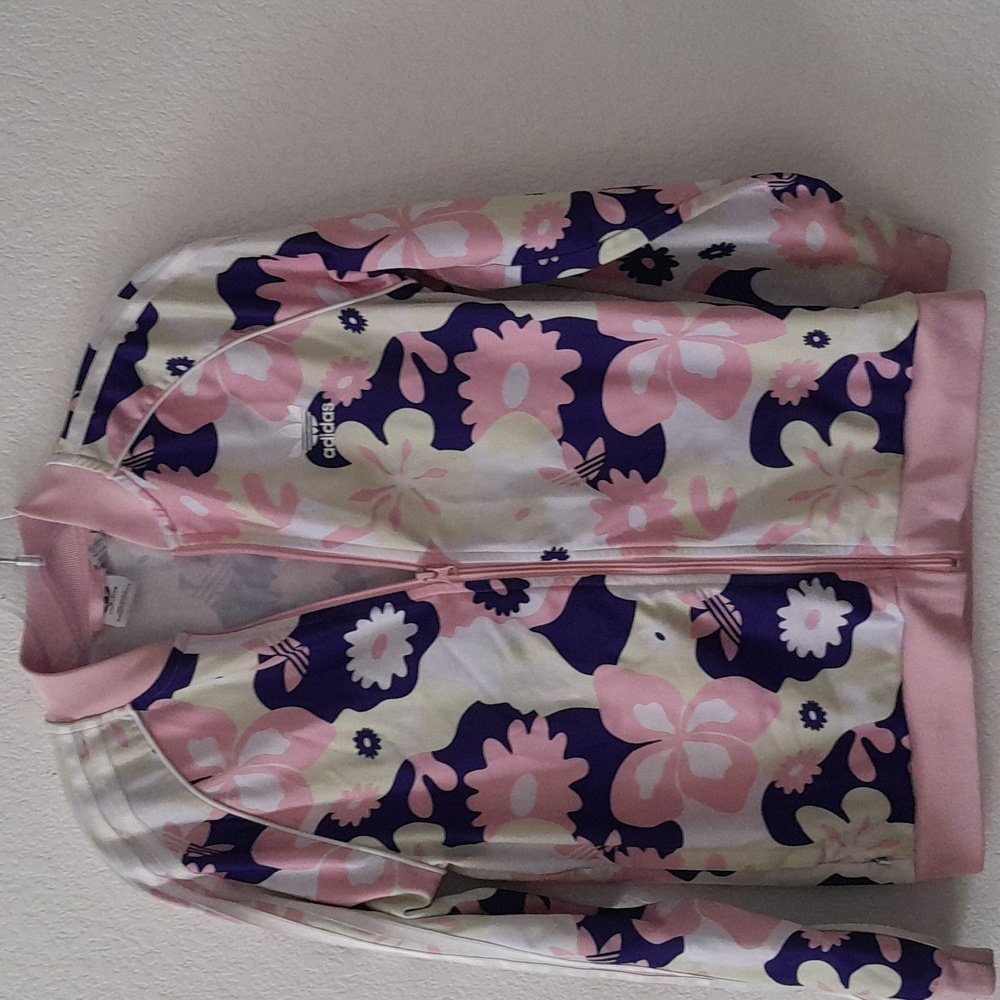 Adidas Girls Pink and Black Floral Bomber Jacket